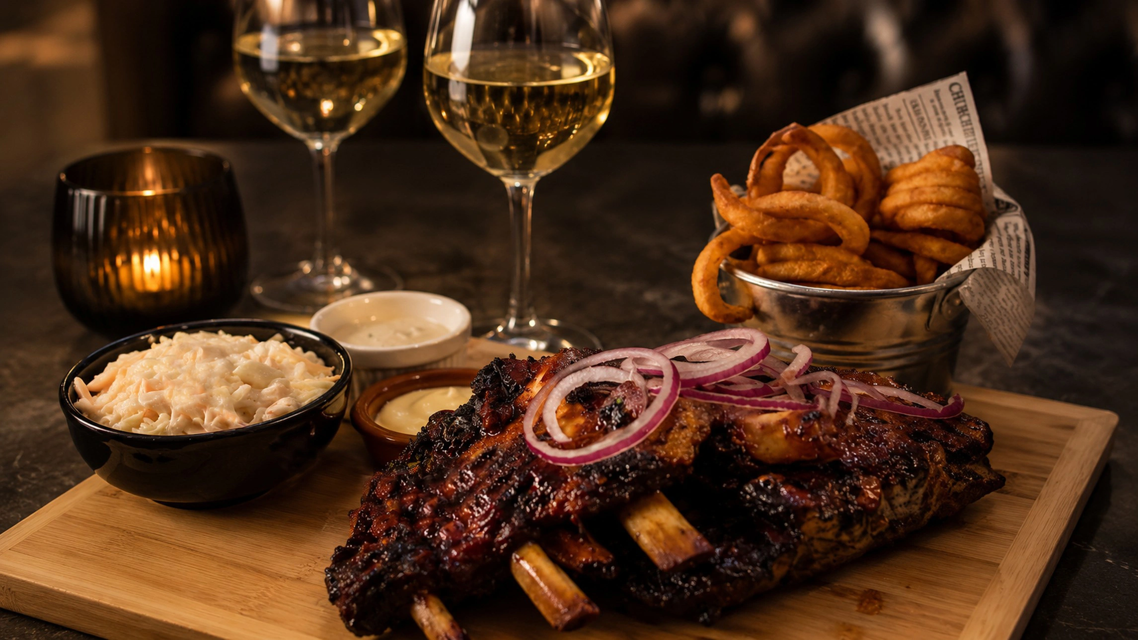 Ribs met onion rings